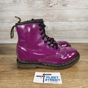 Dr.Martens Toddler Girls Delaney Purple Patent Combat Boots Lace Up Side Zip 11c
